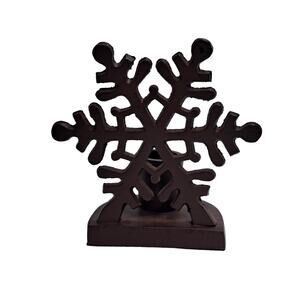 Snowflake Candle Holder Brown Metal Retro 4.5x3 Felted Bottom Holds Tapers
